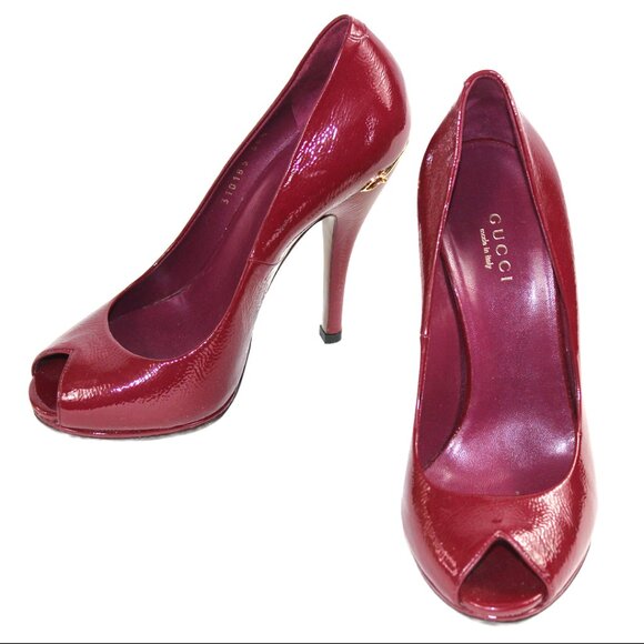 Gucci Venice Naplack Light Prune Patent Leather Peep Toe Stiletto, Size 36.5 - Picture 6 of 9